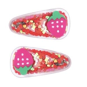 Strawberry Confetti Fruit Shaker 2 PCs Same Snap Hair Clips Hairpin Women Girls